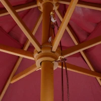 Outsunny Chapéu de Sol Ø250x230cm Chapéu de Sol com Mastro de Madeira com 6 hastes Sistema de Polia com Fixação para Jardim Pátio Terraço Vinho(m-8)