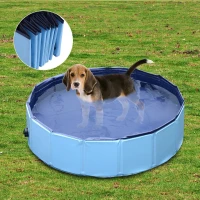 PawHut Piscina Dobrável para Cães Ø80x20 cm Banheira Portátil para Animais de Estimação Antiderrapante PVC Multiusos Cor Azul(m-10)