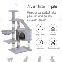 PawHut Arranhador para Gatos com Postes Escadas Caverna Espaçosa Rede Plataformas Centro de Atividades Sisal Natural 55x40x125cm Cinza(m-5)