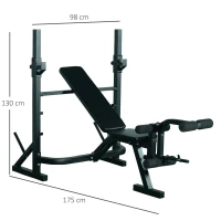 HOMCOM Banco de Musculação Multifuncional com Altura Ajustável de 3 Níveis para Treino de Corpo Inteiro 175x98x130 cm Preto(m-3)