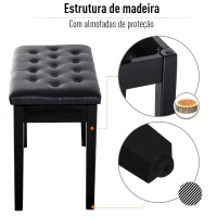 HOMCOM Banco de Piano Banco para Piano com Espaço de Armazenamento Assento de Couro Sintético Acolchoado76x36x50cm Preto(m-7)