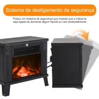HOMCOM Lareira Elétrica com Efeito de Chama Realista Potência Ajustável 600W/1200W para Ambientes entre 13-18㎡ 34x17x31cm Preto(m-5)