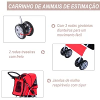 PawHut Carrinho de Passeio para Animais de Estimação Dobrável com Cesta de Armazenamento e Travão 75x45x97cm Vermelho(m-5)