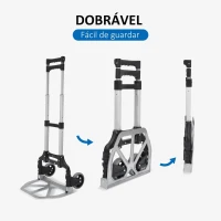 HOMCOM Carrinho de mão dobrável de alumínio Altura ajustável de 3 níveis Fácil transporte Carga 70 kg 41x38,5x100 cm Preto e cinza(m-4)