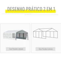 Outsunny Tenda para Festas 8x4m Tenda de Jardim com 4 Paredes Laterais 8 Janelas para Festas Eventos Casamento Aço PE Branco(m-5)