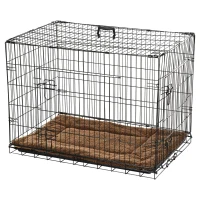 PawHut Gaiola para Cães com Almofada Incluída Gaiola para Animais de Estimação com Alça de Transporte e Grade de Arame 60x43x49,5cm Preto e Marrom(m-1)