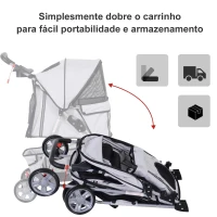 PawHut Carrinho de Passeio para Animais de Estimação Dobrável com Cesta de Armazenamento e Travão 75x45x97cm Cinza(m-4)
