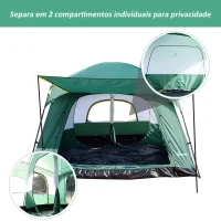 Outsunny Tenda de Campismo Familiar para 8-10 Pessoas Portatil com Porta Janelas e Bolsa de Transporte 430x300x200 cm Verde(m-5)