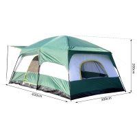Outsunny Tenda de Campismo Familiar para 8-10 Pessoas Portatil com Porta Janelas e Bolsa de Transporte 430x300x200 cm Verde(m-3)