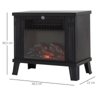 HOMCOM Lareira Elétrica com Efeito de Chama Realista Potência Ajustável 600W/1200W para Ambientes entre 13-18㎡ 34x17x31cm Preto(m-3)