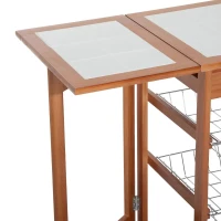 HOMCOM Carrinho de cozinha Serviço Auxiliar de Madeira De metal cromado 6 rodas 91x37x75 cm(m-8)