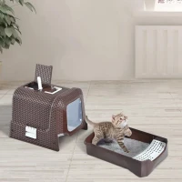 PawHut Caixa de Areia para Gatos com Alça de Transporte Bandeja Removível e Pá 54x42x41 cm Marrom(m-2)