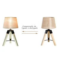 HOMCOM Candeeiro de Mesa Moderno e Original com Base de Tripé e Tela de Tecido de Linho para Dormitório ou Sala de Estar Lâmpada E27 Máx. 40W 24x24x45cm Creme e Madeira(m-4)