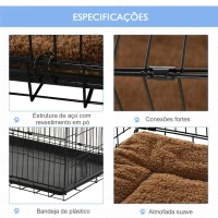 PawHut Gaiola para Cães com Almofada Incluída Gaiola para Animais de Estimação com Alça de Transporte e Grade de Arame 60x43x49,5cm Preto e Marrom(m-4)
