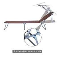 Outsunny Espreguiçadeira de Jardim Dobrável com Toldo Removível e Ajustável em Ângulo e Encosto Ajustável em 4 Posições para Jardim Terraço Campismo Exterior 187x58x36cm Marrom(m-4)