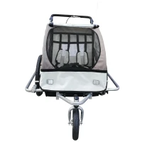 HOMCOM Reboque de Bicicleta para Crianças 2 Lugares 2 em 1 Convertível em Carrinho com Rodas 360º e Guiador Ajustável Bege e Marrom(m-7)