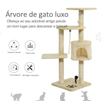 PawHut Árvore Arranhador para Gatos com 4 Níveis Poste de Sisal Caverna Plataformas e Brinquedos Divertidos 75x40x112 cm Bege(m-4)