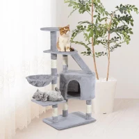 PawHut Arranhador para Gatos com Postes Escadas Caverna Espaçosa Rede Plataformas Centro de Atividades Sisal Natural 55x40x125cm Cinza(m-2)