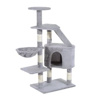 PawHut Arranhador para Gatos com Postes Escadas Caverna Espaçosa Rede Plataformas Centro de Atividades Sisal Natural 55x40x125cm Cinza(m-1)
