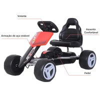 HOMCOM Kart a Pedal Go Kart com Assento Ajustável para Crianças acima de 3 Anos Brinquedo de Exterior 80x49x50 cm Vermelho e Preto(m-5)