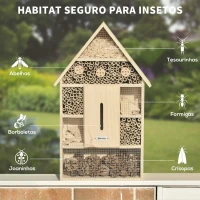 Outsunny Hotel de insetos de 5 andares Casa de insetos de madeira e bambu para abelhas Borboletas Joaninhas Uso ao ar livre em jardim 32x12,5x57 cm Cor natural(m-4)