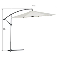 Outsunny Chapéu de Sol de Jardim Ø300x260cm Chapéu de Sol Excêntrico Inclinável com Manivela Base Cruzada e Suporte de Metal 8 Hastes para Terraço Exterior Balcão Creme(m-3)