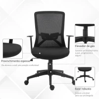Vinsetto Cadeira de Escritório Giratória Cadeira de Escritório com Altura Ajustável Apoio para os Braços Suporte Lombar Encosto Transpirável e Função Basculante 62x61x99-109cm Preto(m-8)