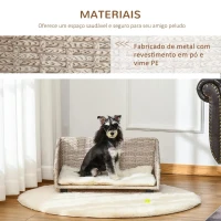 PawHut Sofá Cama de Vime para Cães Gatos Cama Elevada com Almofada Lavável e Encosto Alto para Interior e Exterior 70,5x40x37,5cm Bege(m-4)