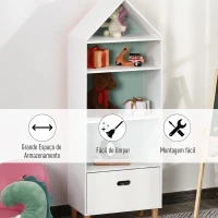 HOMCOM Estante Infantil de madeira com 4 prateleiras 1 gaveta compacta 50x30x142 cm Branco(m-6)