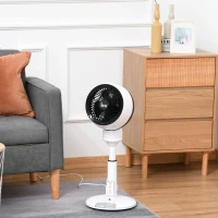 HOMCOM Ventilador de pé com 3 velocidades e 3 modos de diâmetro 23 cm / 9 " com circulação de ar Altura ajustável 60-70 cm Oscilar 70 ° com controle remoto Branco(m-2)
