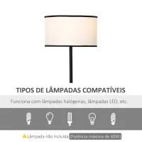 HOMCOM Candeeiro de Pé Moderno com 2 Mesinhas Auxiliares Suporte para Lâmpada E27 Máx. 40W e Interruptor de Pé para Sala de Estar Dormitório Estúdio Ø40x170cm Preto e Branco(m-7)