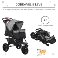 PawHut Carrinho de animais de estimação dobrável com rodas Correias de segurança e cesto de armazenamento 109,5x57,5x106,5 cm Cinza e preto(m-5)