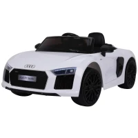 HOMCOM Carro Elétrico para Crianças acima de 3 anos Audi R8 com Controle a Distância MP3 USB Luzes e Sons Abertura da Porta 123x71x49cm Carga 30kg Branco(m-1)