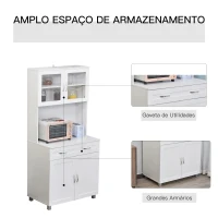 HOMCOM Armário de cozinha com prateleiras internas ajustáveis ​​e gaveta 80x48x170 cm Branco(m-4)