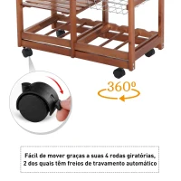 HOMCOM Carrinho de Cozinha Multifuncional Carrinho Auxiliar de Madeira com Grande Espaço de Armazenamento Gavetas Cestas Prateleiras 4 Rodas 74x37x76 cm Madeira(m-6)
