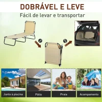 Outsunny Espreguiçadeira dobrável reclinável com ângulo ajustável de 3 posições para exterior carga 120 kg 190x56x28 cm Creme(m-7)