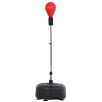 HOMCOM Punching Ball Ajustável em Altura com Base Recarregável Punching Ball de Boxe com Suporte e Luvas Ø48x136-154 cm Vermelho(m-4)