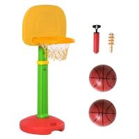 HOMCOM Tabela de Basquetebol Infantil para Crianças acima de 3 anos Altura Ajustável 2 Bolas e Inflador 52,5x44x120-160cm Amarelo Verde Vermelho(m-1)