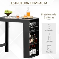 HOMCOM Mesa Bar de Bistrô com 3 Prateleiras com Suporte Estilo Moderno para Cozinha Sala de Estar Estrutura de Melamina 112x57x106cm Preto(m-4)