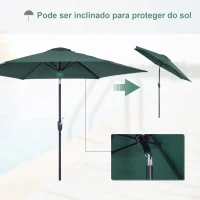 Outsunny Chapéu de Sol de Jardim Ø270x235cm Chapéu de Sol de Alumínio Reclinável com Manivela e 6 Hastes para Terraço Exterior Balcão Verde(m-6)