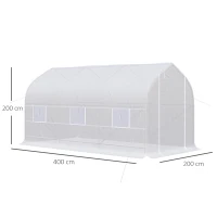 Outsunny Estufa Tipo Túnel 400x200x200cm Estufa de Jardim com 6 Janelas Transpiráveis e Portas Enrolável com Zíper para Cultivo de Plantas e Verduras Branco(m-3)