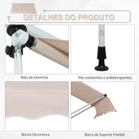Outsunny Toldo Manual Retrátil 200x150 cm com Manivela de Alumínio Ângulo Ajustável Proteção Solar para Varanda Jardim Pátio Branco(m-7)