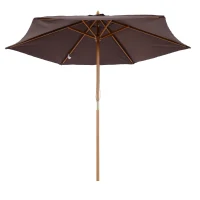 Outsunny Chapéu de Sol Ø250x230cm Chapéu de Sol com Mastro de Madeira com 6 Hastes Sistema de Polia com Fixação para Jardim Pátio Terraço Marrom(m-7)