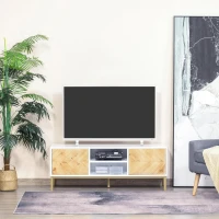 HOMCOM Móvel de TV Mesa da sala de estar para televisão de até 60 polegadas com prateleiras e armários com portas fechamento de pop-up 120x40x44,6 cm Branco e Madeira Natural(m-2)