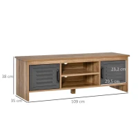 HOMCOM Armário de TV para televisores de 42"com 2 compartimentos fechados com portas de metal e 2 estantes 109x35x38 cm Madeira natural e cinza(m-3)