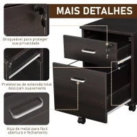 Vinsetto Bloco de Gavetas para Escritório Móvel de Arquivos com 5 Rodas Fechadura para Escritório Secretária 40x45x55,6cm Wengué(m-6)