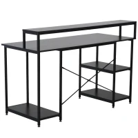 HOMCOM Mesa para Computador com Prateleiras Pés Ajustáveis ​​Moldura de Metal 140x60x93 cm(m-13)
