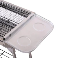 Outsunny Barbecue a Carvão Portátil Dobrável com Prateleiras de Armazenamento para Jardim Exterior Campismo 104x33x70 cm Prata(m-4)
