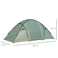 Outsunny Tenda de acampamento para 4 pessoas à prova d'água 2000mm portátil Igloo com 2 portas para acampamento 480x220x190 cm verde(m-3)