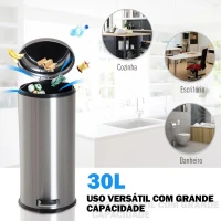 HOMCOM Lixeira com abertura por pedal com 30 L de volume em prata de aço inoxidável(m-5)